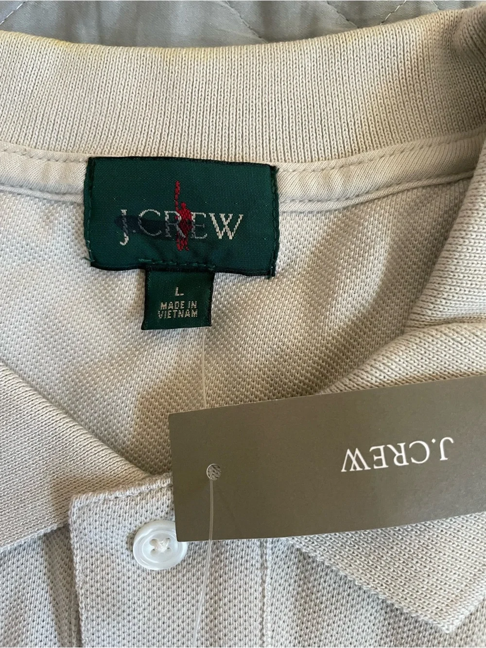 J. CREW Long-sleeve classic piqué polo shirt in Stone Size L NWD $89.50 BJ304